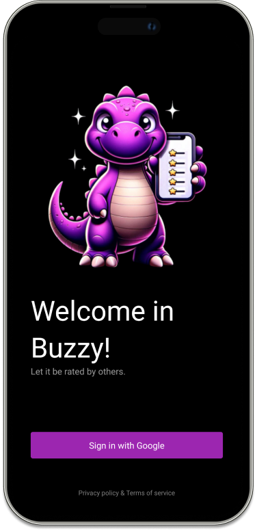 Buzzy app landing screen